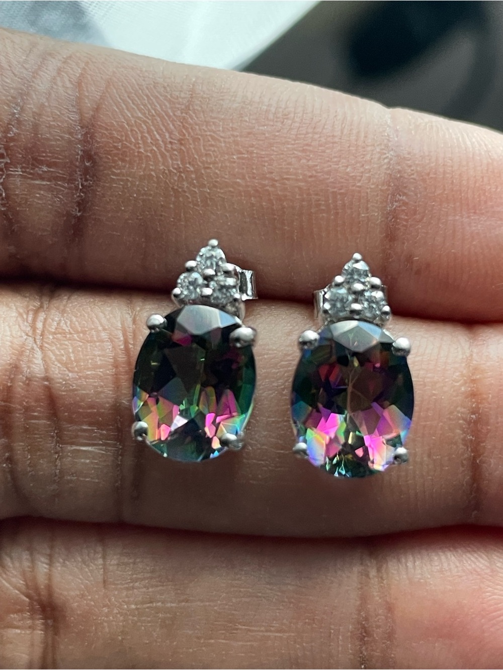 Sterling Silver Mystic Topaz & Diamonds Earrings